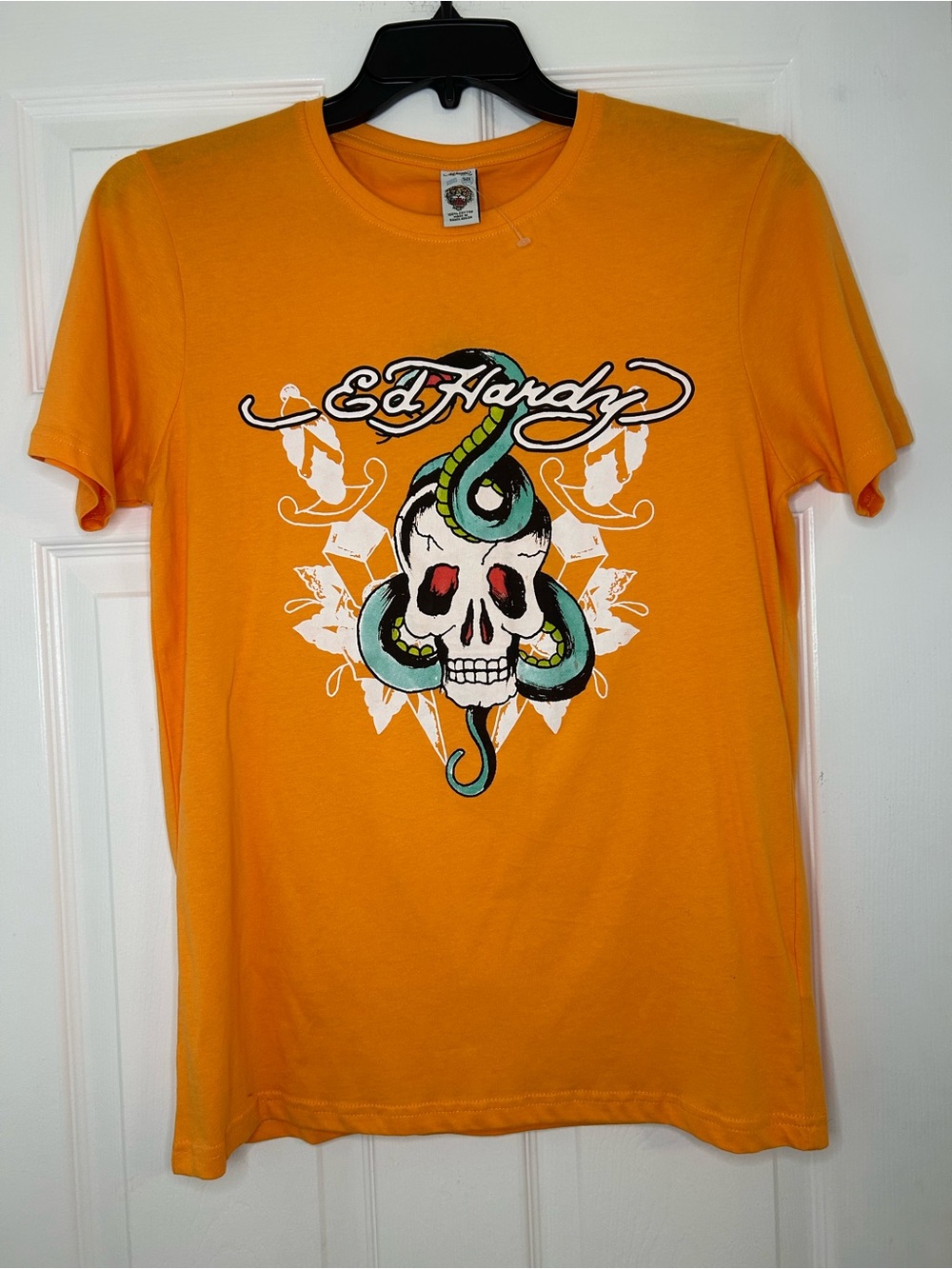 Ed Hardy Kids Orange Graphic Skull Tee